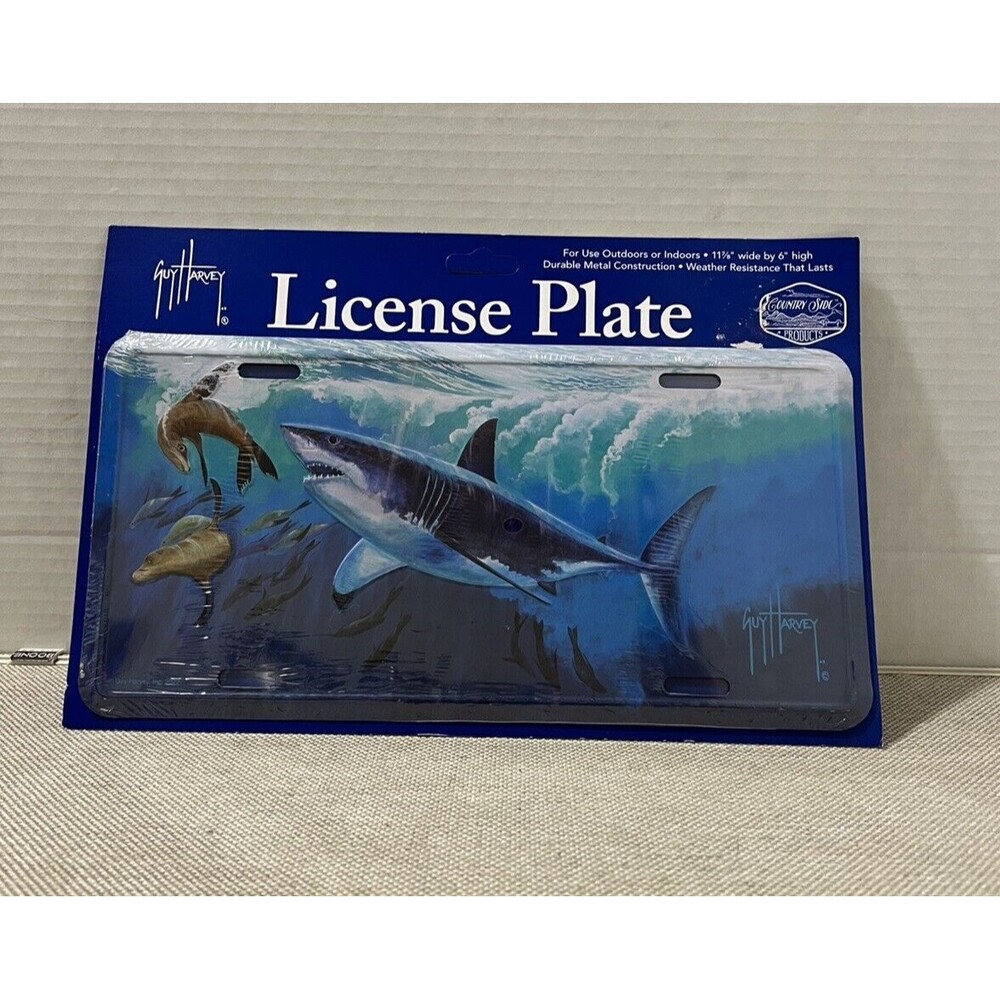 Guy Harvey License Plate Shark and Seals New Coastal Fishing Sportsman Nautical